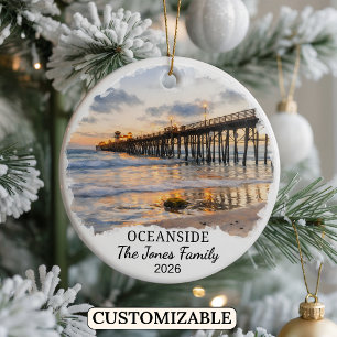 Personalised Oceanside Ornament, Custom California Ceramic Tree Decoration