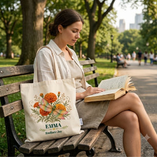 Personalised October Birth Flower Dragonfly Marigo Tote Bag