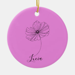 Personalised October Cosmos Birth Flower Gift Ceramic Tree Decoration