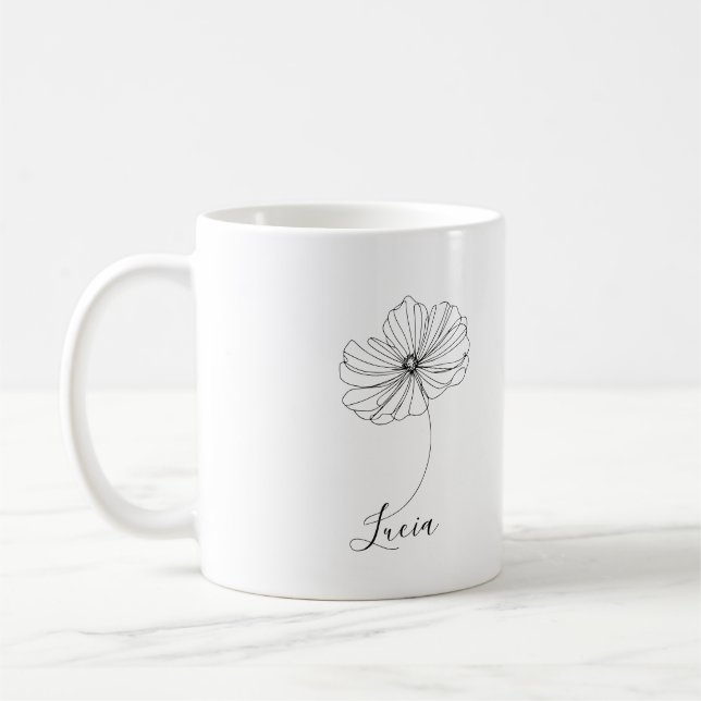 Personalised October Cosmos Birth Flower Gift  Coffee Mug (Left)