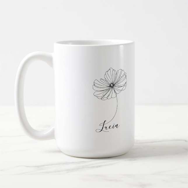Personalised October Cosmos Birth Flower Gift  Coffee Mug (Left)