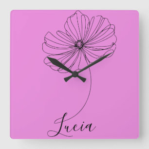 Personalised October Cosmos Birth Flower Gift Square Wall Clock