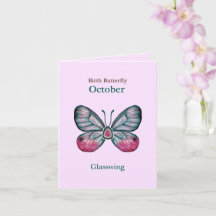 Personalised October Pink Glasswing Butterfly Art
