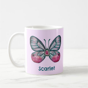 Personalised October Pink Glasswing Butterfly Art Coffee Mug