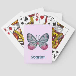 Personalised October Pink Glasswing Butterfly Art Playing Cards
