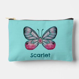 Personalised October Teal Glasswing Butterfly Art Accessory Pouch
