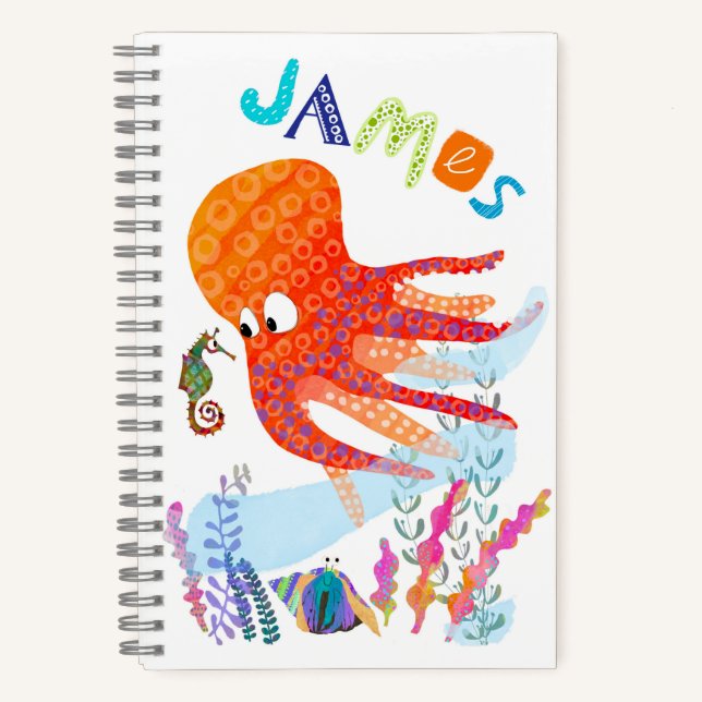 Personalised Octopus and Ocean Friends Notebook (Front)