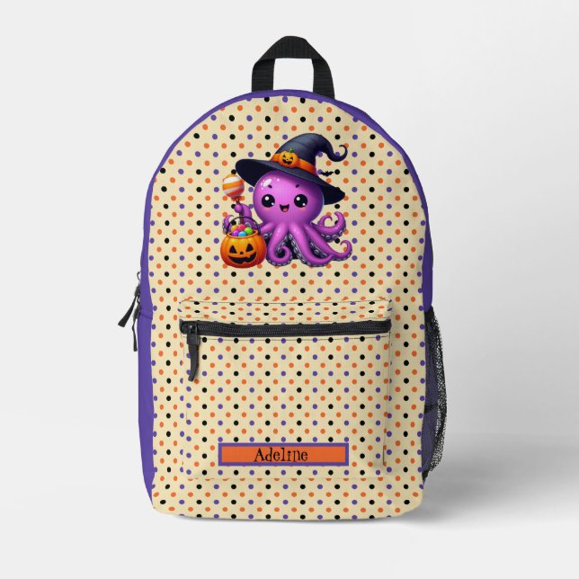 personalised octopus Halloween  Printed Backpack (Front)