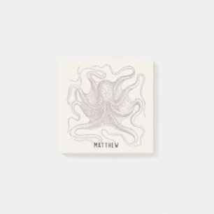 Personalised Octopus Illustrated Purple and Cream Post-it Notes