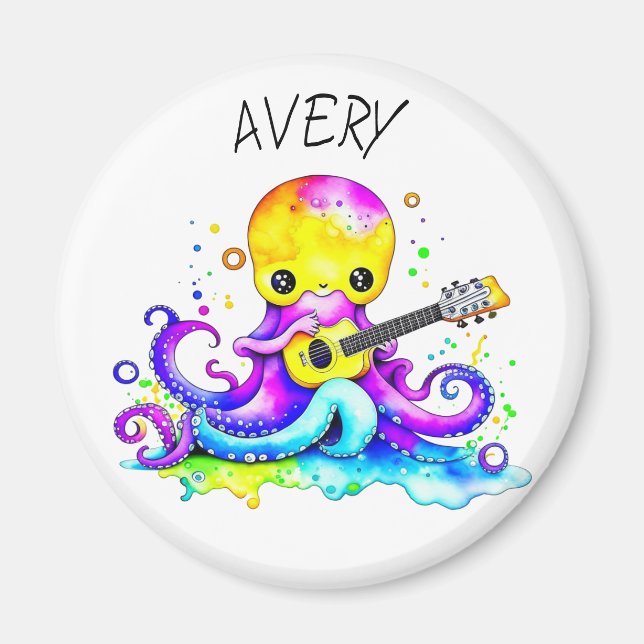 Personalised Octopus Playing Guitar Psychedelic   Magnet (Front)