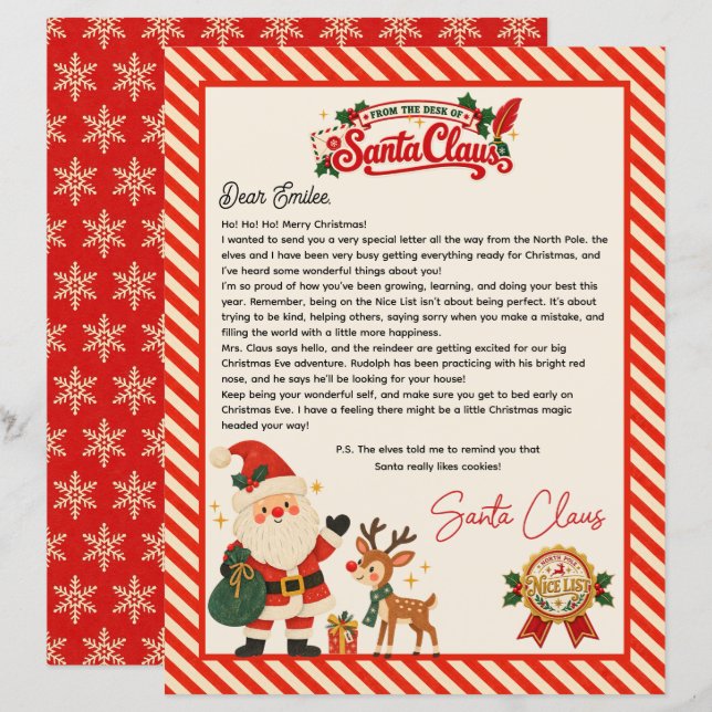 Personalised Official North Pole Letter from Santa (Front/Back)