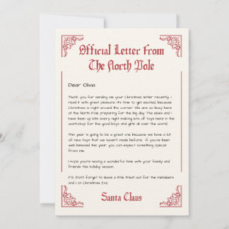 Personalised Official North Pole Letter From Santa Invitation