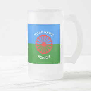 Personalised Official Romany gypsy travellers flag Frosted Glass Beer Mug