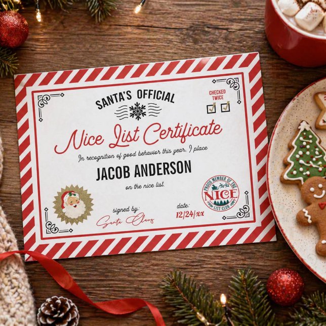Personalised Official Santa Nice List Certificate (A fun Christmas North Pole Santa's Nice list certificate. Personalize it with your child's name)