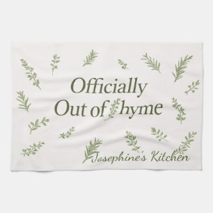 Personalised Officially Out of Thyme Funny Kitchen Tea Towel