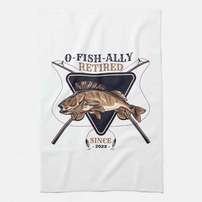 Personalised Ofishally Retired Funny Retirement Tea Towel (Vertical)