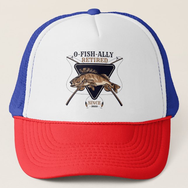 Personalised Ofishally Retired Funny Retirement Trucker Hat (Front)