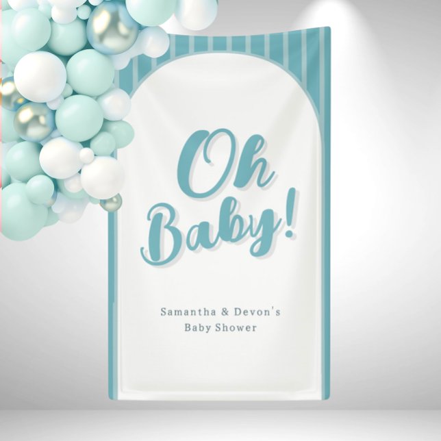Personalised Oh Baby Photo Wall Shower Banner (Blue Boys Oh Baby Striped Photo Wall Banner)