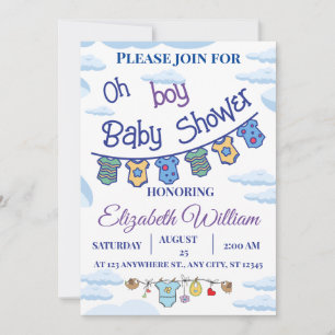 personalised oh  boy baby shower invitations