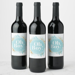 Personalised Oh Boy Shower Watercolor Glitter Wine Label
