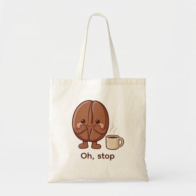 Personalised Oh, stop Cute Coffee Bean Character Tote Bag (Front)