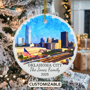 Personalised Oklahoma City Ornament, Oklahoma Ceramic Tree Decoration