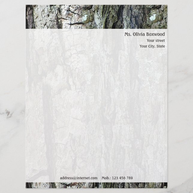 Personalised Old Bark Texture with Return Address Letterhead Design (Front)