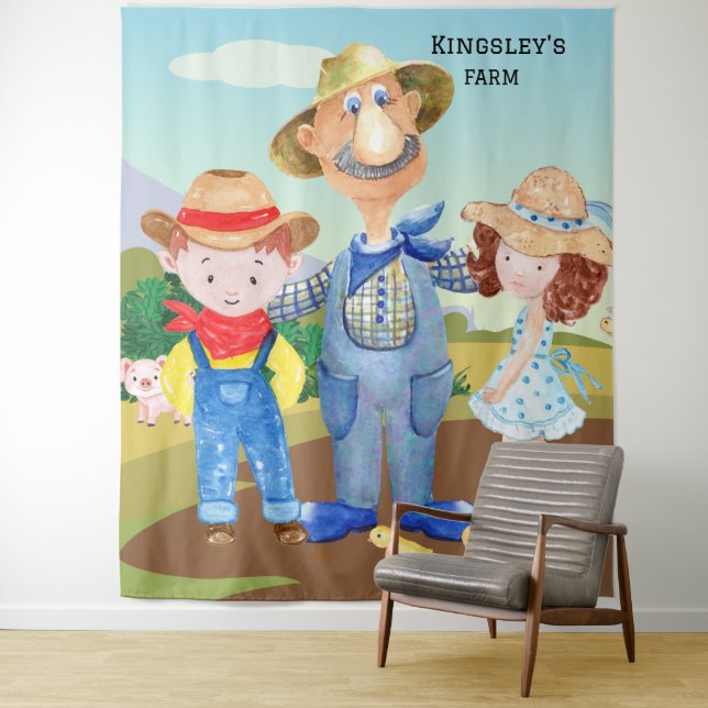 Personalised Old MacDonald's Farm Blue Tractor Tapestry (In Situ)