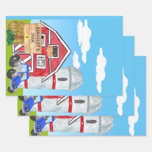Personalised Old MacDonald's Farm Blue Tractor Wrapping Paper Sheet