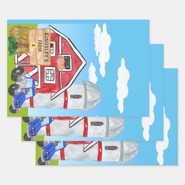 Personalised Old MacDonald's Farm Blue Tractor Wrapping Paper Sheet (Set)