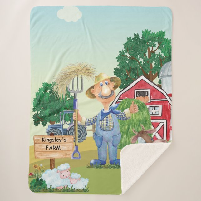 Personalised Old MacDonald's Farm Sherpa Blanket (Front)