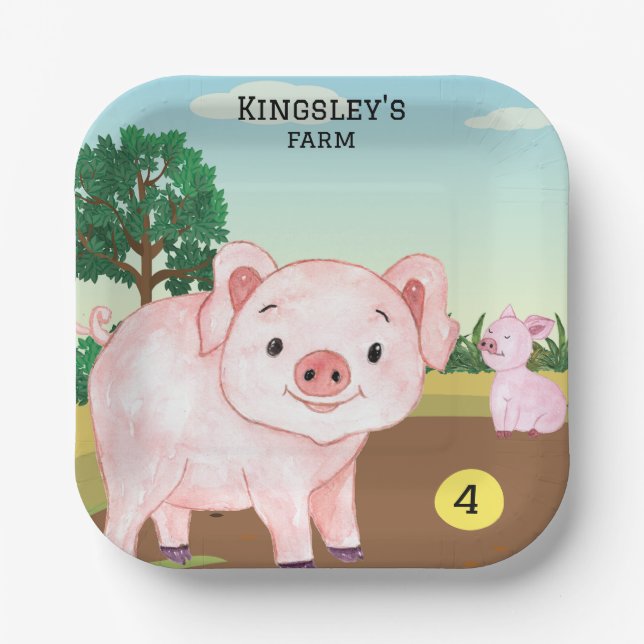 Personalised Old MacDonald's Pig Farm Paper Plate (Front)