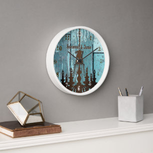 Personalised Old Rustic Aqua Wood Chandelier Wall Clock