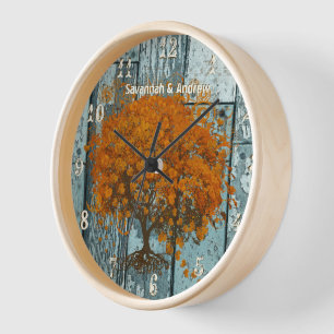 Personalised Old Rustic Aqua Wood Coral Tree Wall Clock