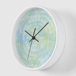 Personalised Old Rustic Floral Garland Swirl Wall Clock