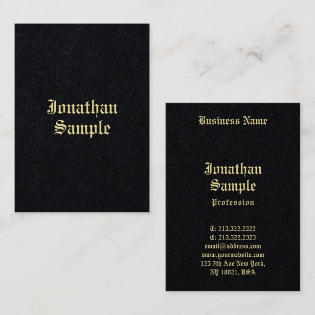 Personalised Old Style Text Black Gold Look Font Business Card (Front/Back)