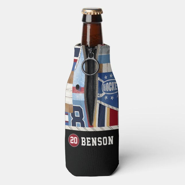 Personalised Old Time Ice Hockey Shirt Puck Bottle Cooler (Bottle Back)