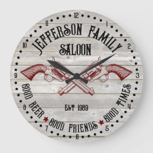 Personalised Old West Saloon Crossed Six Shooters Large Clock