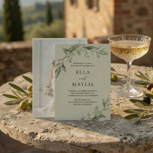 Personalised Olive Branch Photo Green Invitation