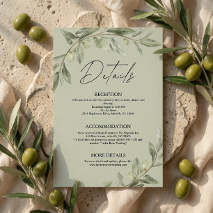 Personalised Olive Branch Wedding Details Enclosure Card