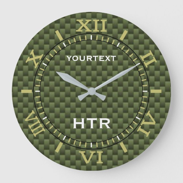 Personalised Olive Green Carbon Fibre Dial Large Clock (Front)