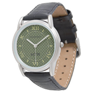 Personalised Olive Green Carbon Fibre Dial Watch