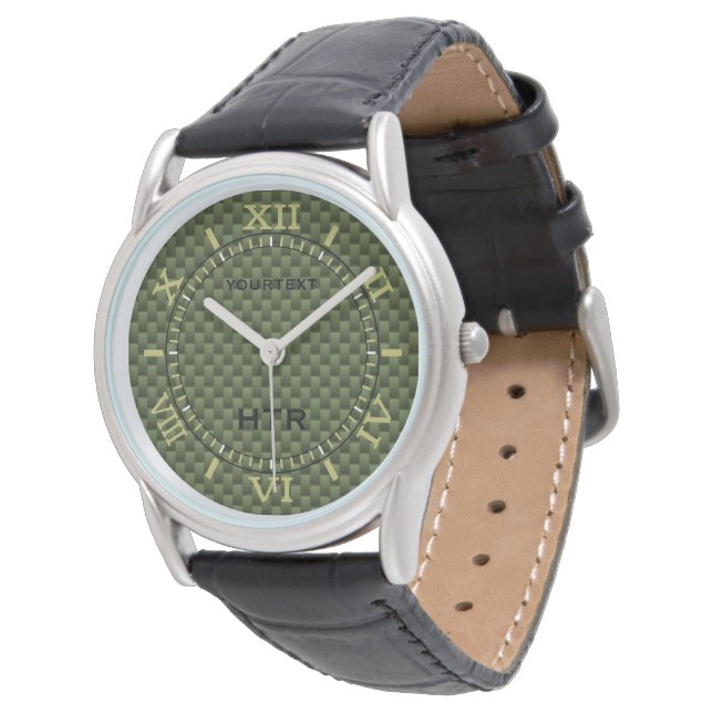 Personalised Olive Green Carbon Fibre Dial Watch (Angled)