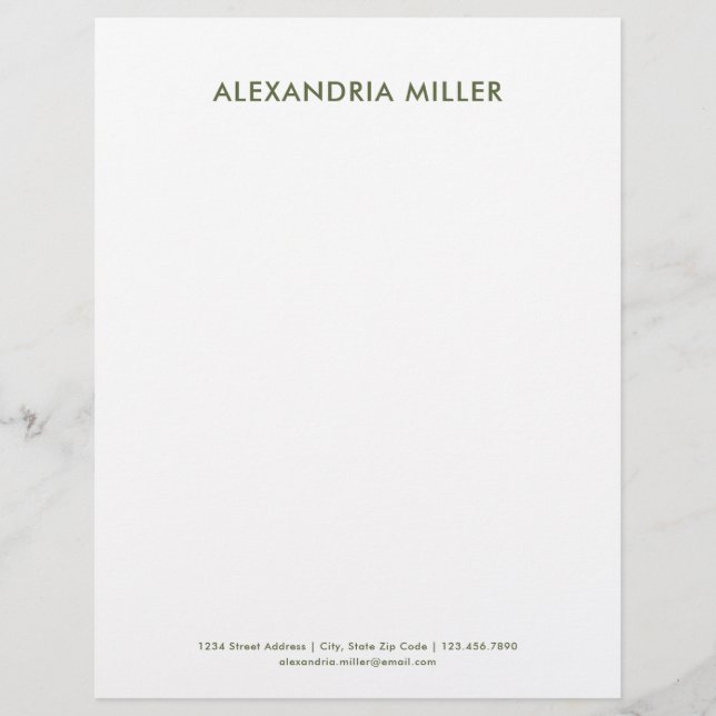 Personalised Olive Green Minimalist Letterhead (Front)