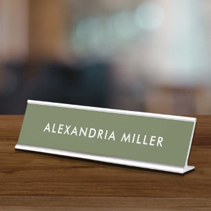 Personalised Olive Green Modern Desk Name Plate