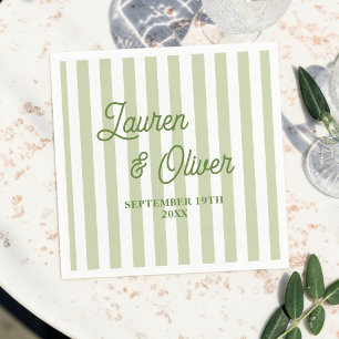 Personalised Olive Wedding Striped Napkin