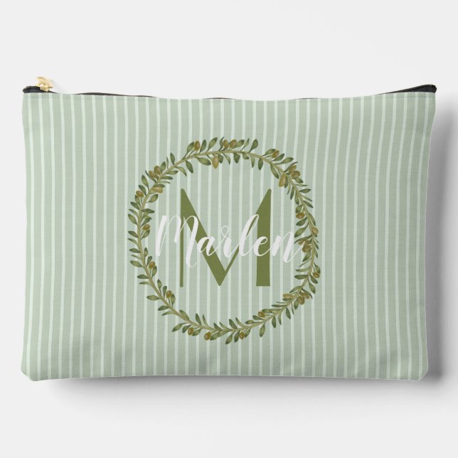 Personalised Olive Wreath Monogram  Accessory Pouch (Front)