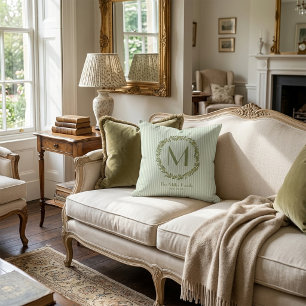 Personalised Olive Wreath Monogram Double-Sided Cushion