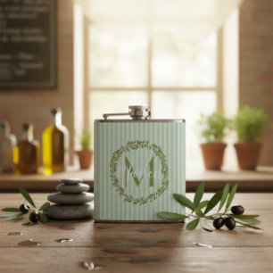Personalised Olive Wreath Monogram Hip Flask