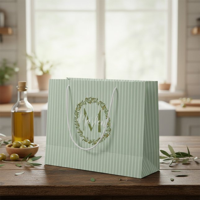 Personalised Olive Wreath Monogram  Large Gift Bag (Creator Uploaded)